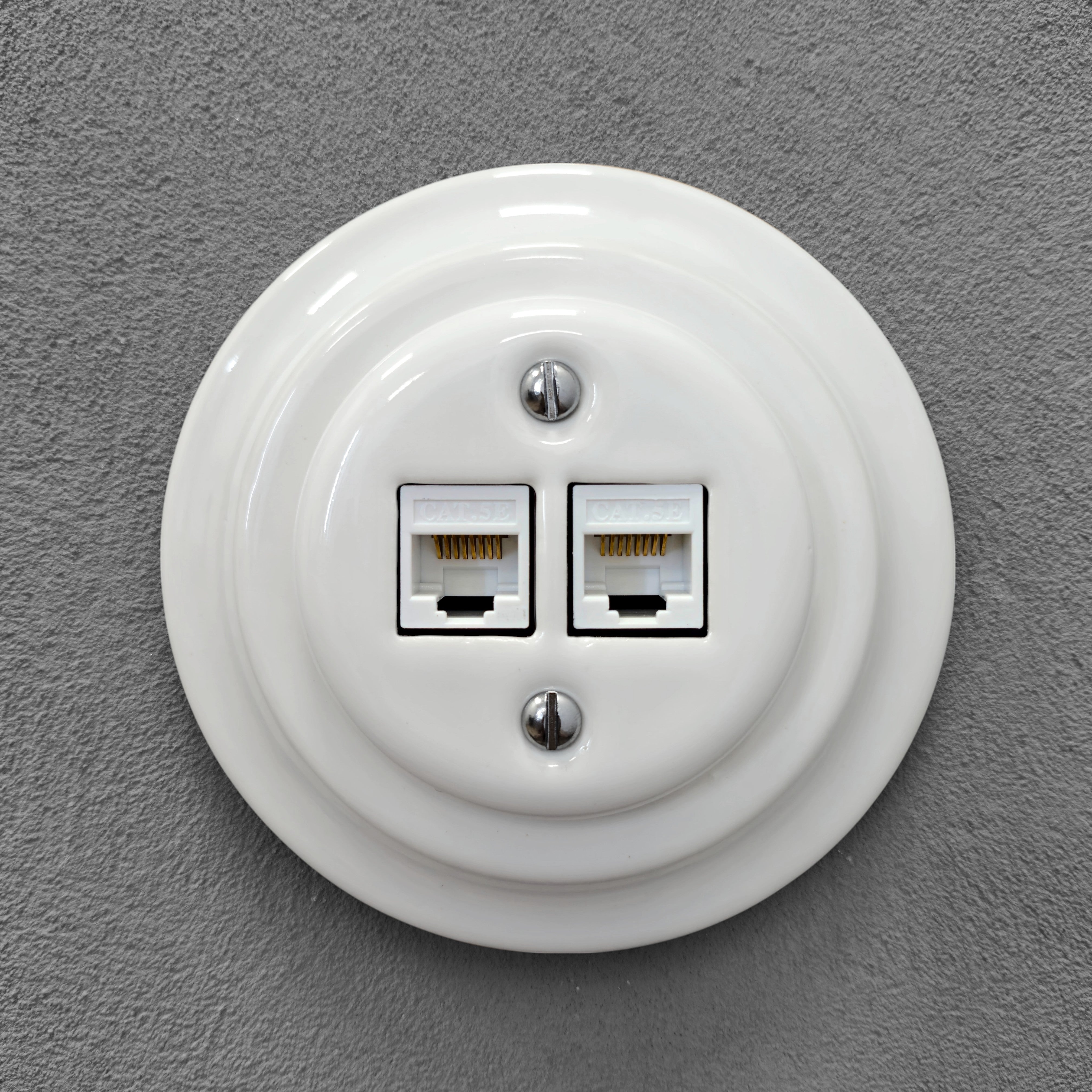 White Ceramic Flush Mount Double RJ45 Network Outlet – Olde Worlde
