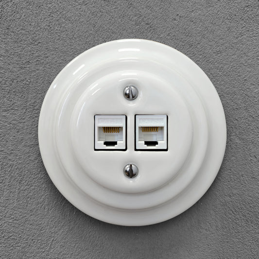 Porcelain Loft Retro Electrical Network CAT.5E Socket RJ45 Flush-Mounting Vintage Cottage Ceramic White