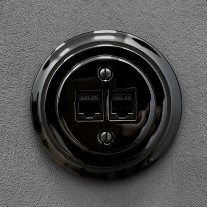 Porcelain Loft Retro Electrical Network CAT.5E Socket RJ45 Flush-Mounting Vintage Cottage Ceramic Black