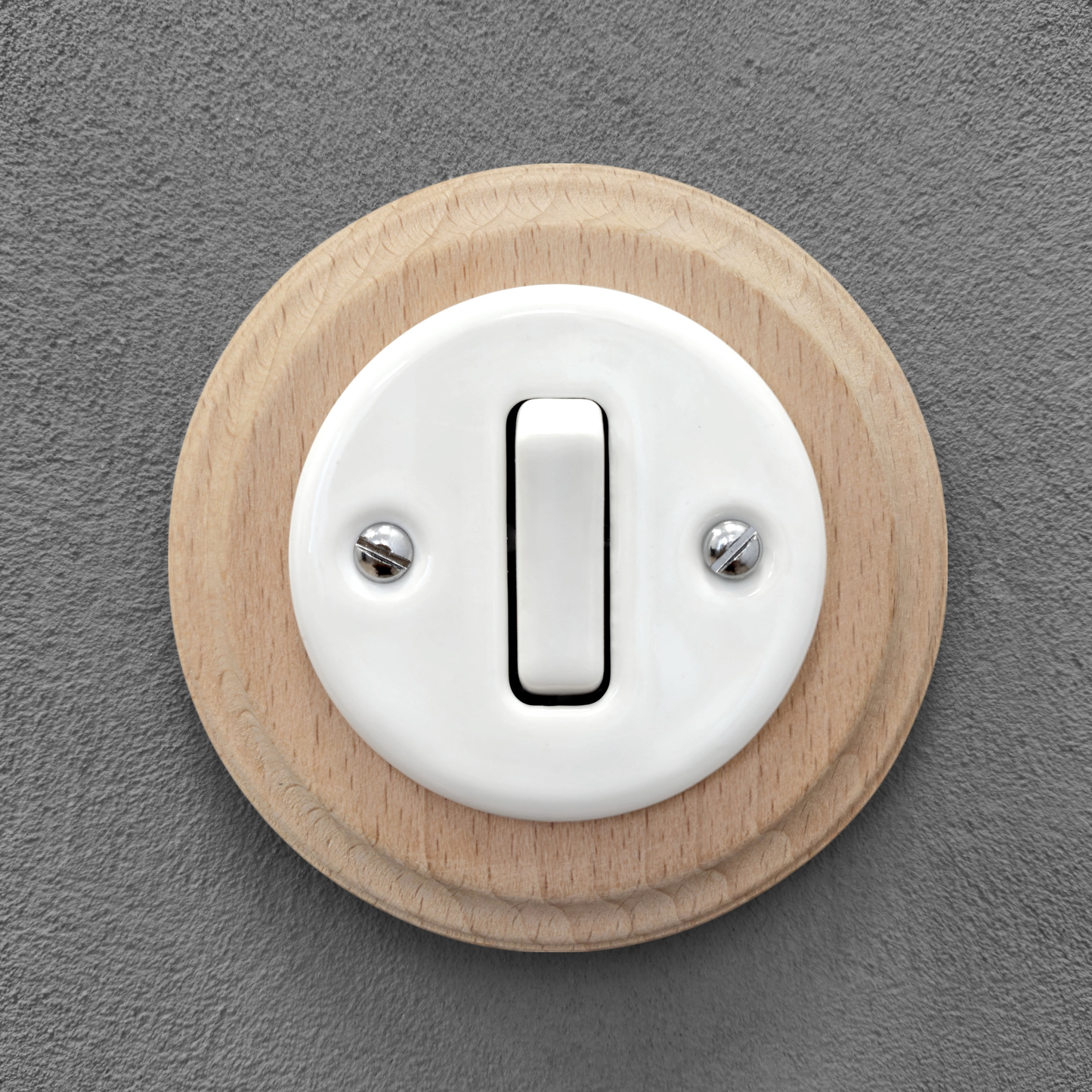 Wooden Frame Porcelain Light Switch Loft Retro 1-gang Two-way Flush-Mounting Vintage Cottage Ceramic Natural Beige With White