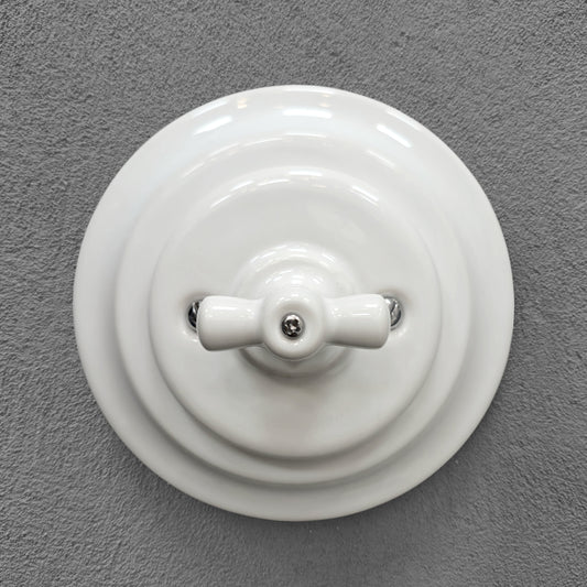 Rotary Light Switch Porcelain Colonial Type - 3 Crossing Flush-Mounting Vintage Loft Retro Cottage Ceramic White, on and off functionality