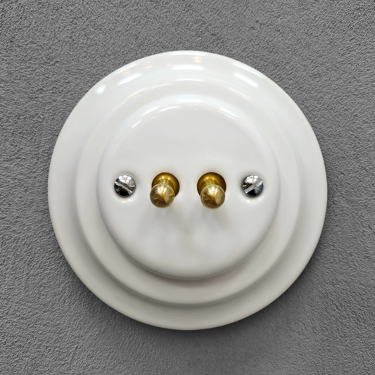 Porcelain Loft Retro Toggle Wall Light Switch Cover 2-gang 2-way Flush-Mounting Vintage Cottage Home Decor White