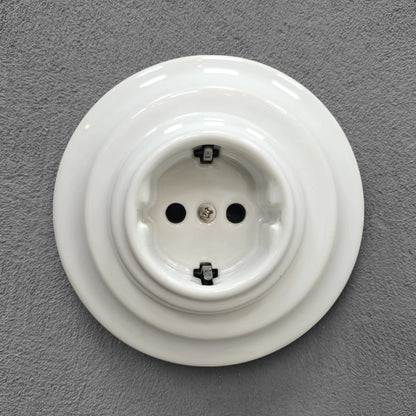 Power Sockets Porcelain German Schuko Loft Retro Electrical Flush-Mounting Vintage Cottage Ceramic White
