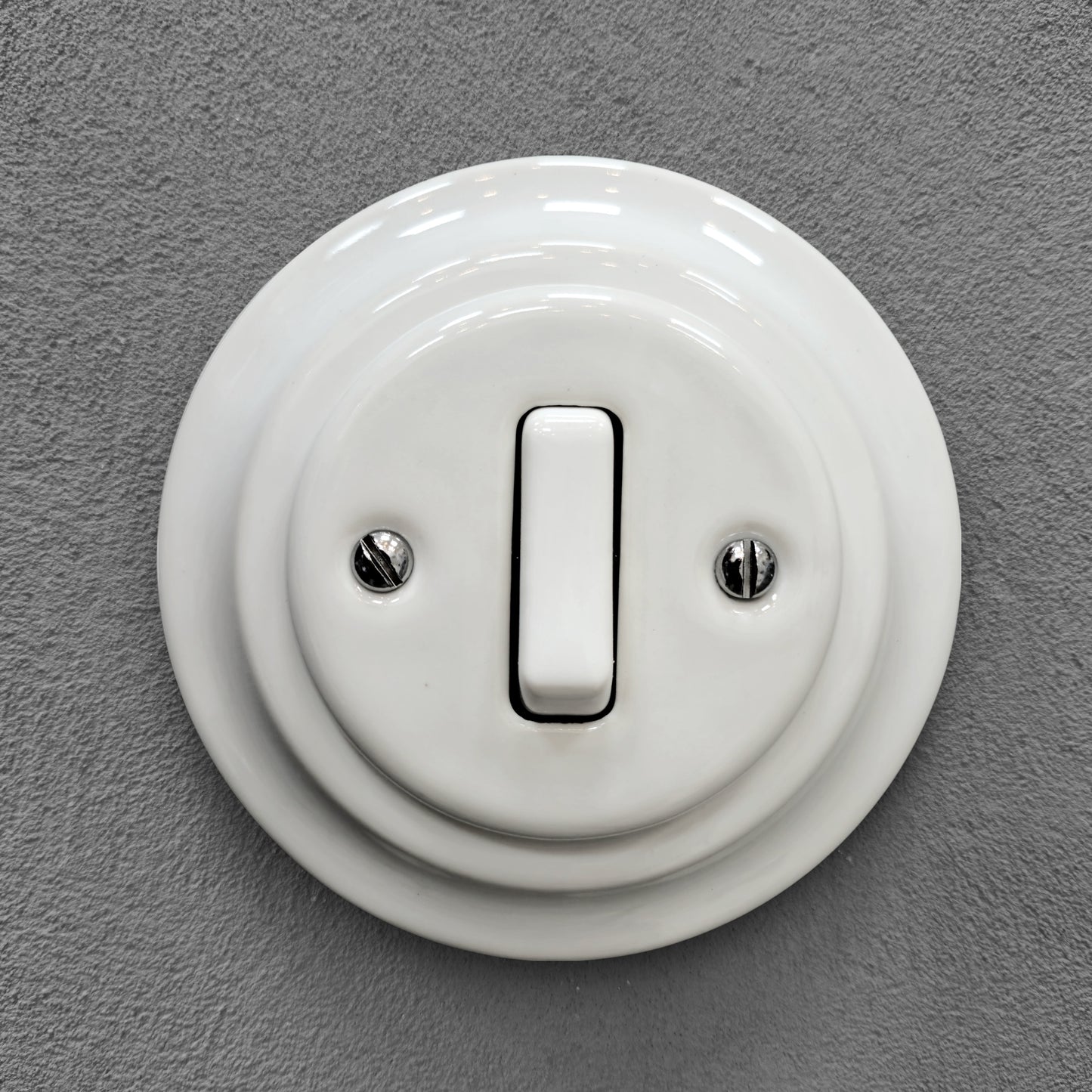 Rocker Slim Light Switch Porcelain Loft Retro 1-gang Two-way Flush Mounted Vintage Cottage Ceramic White