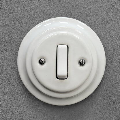 Rocker Slim Light Switch Porcelain Loft Retro 1-gang Two-way Flush Mounted Vintage Cottage Ceramic White
