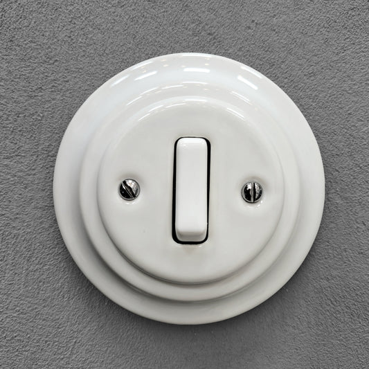 Rocker Slim Light Switch Porcelain Loft Retro 1-gang Two-way Flush Mounted Vintage Cottage Ceramic White