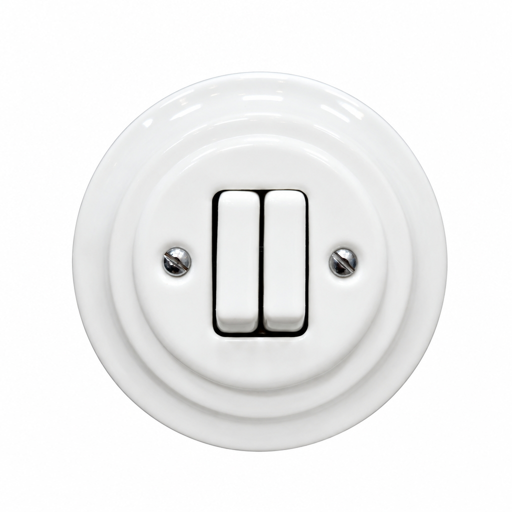 Flush Mount 2-Gang 2-Way Rocker Light Switch - Single in White Porcelain