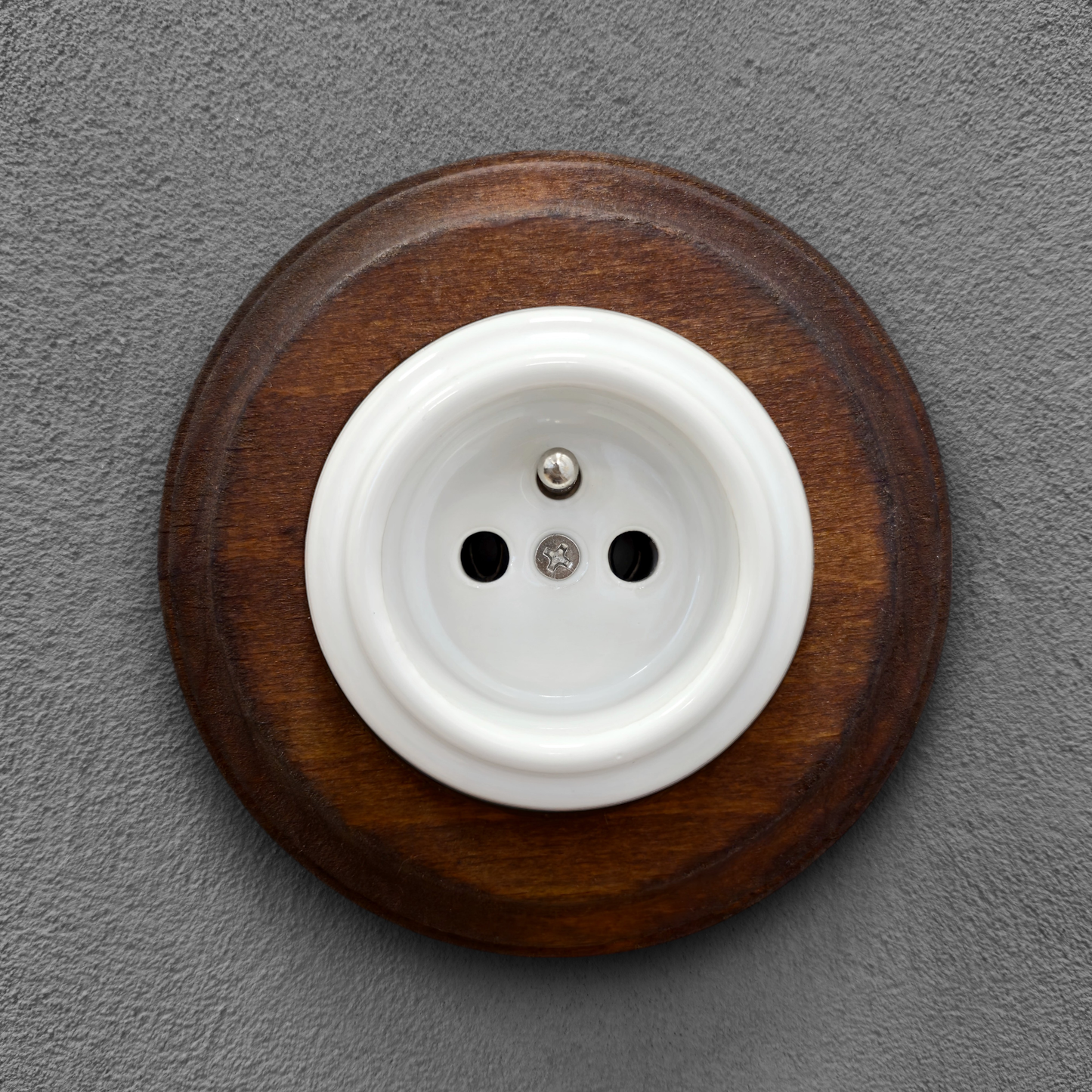Wooden French Power Socket Porcelain Loft Retro Electrical Flush-Mounting Vintage Cottage Ceramic Brown With White