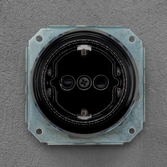 Power Socket Insert Porcelain Loft Retro Electrical German Schuko Flush-Mounting Vintage Cottage Ceramic Black