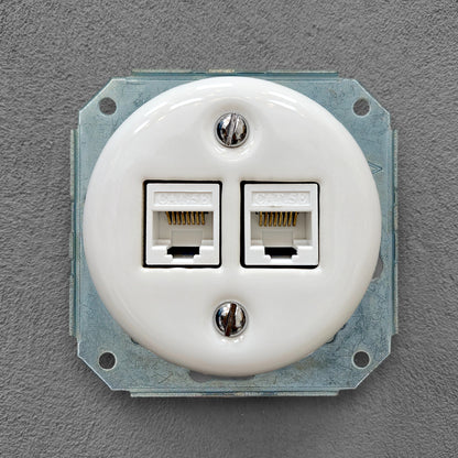 Porcelain Loft Retro Connection Inner Part Electrical Network Socket RJ45 Flush-Mounting Vintage Cottage Ceramic White