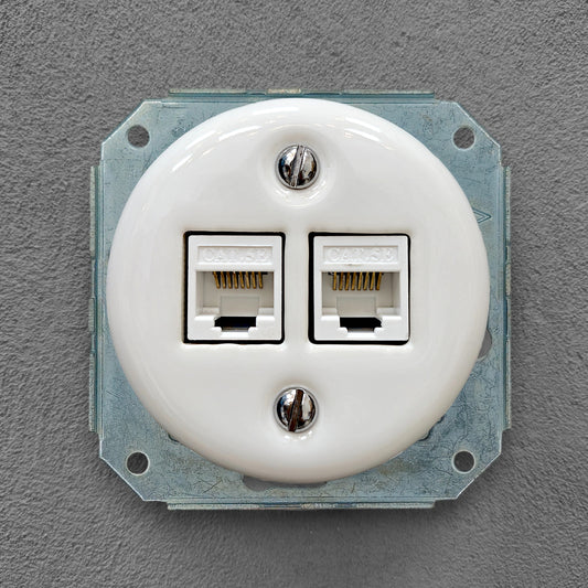 Porcelain Loft Retro Connection Inner Part Electrical Network Socket RJ45 Flush-Mounting Vintage Cottage Ceramic White