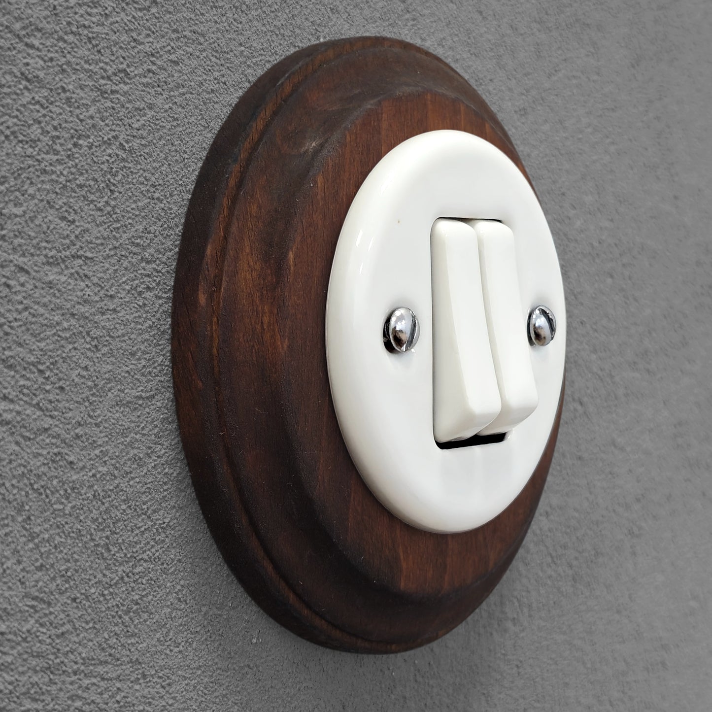 Wooden Frame Porcelain Light Switch Loft Retro 2-gang Two-way Flush-Mounting Vintage Cottage Ceramic Dark Brown With White