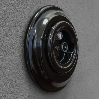 Porcelain Loft Retro Electrical TV/SAT Socket Flush-Mounting Vintage Cottage Ceramic Black