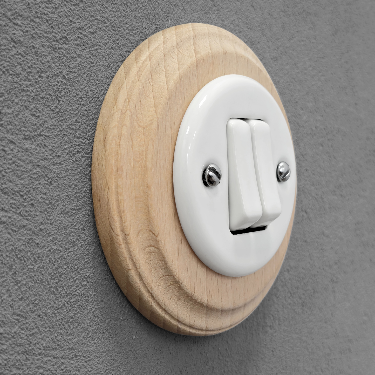 Wooden Frame Porcelain Light Switch Loft Retro 2-gang Two-way Flush-Mounting Vintage Cottage Ceramic Natural Beige With White