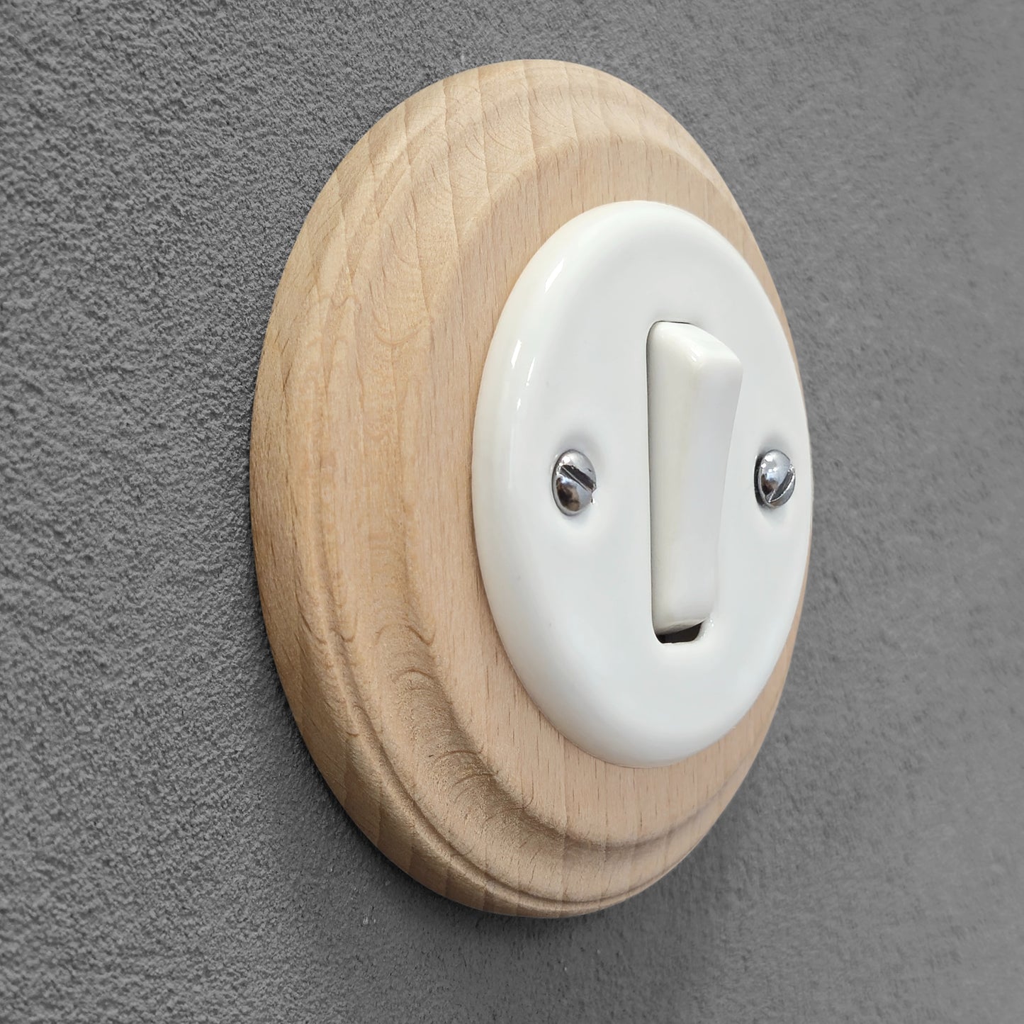 Wooden Frame Porcelain Light Switch Loft Retro 1-gang Two-way Flush-Mounting Vintage Cottage Ceramic Natural Beige With White
