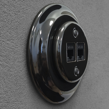 Porcelain Loft Retro Electrical Network CAT.5E Socket RJ45 Flush-Mounting Vintage Cottage Ceramic Black