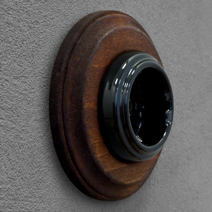 Wooden German Power Socket Porcelain Loft Retro Electrical Flush-Mounting Vintage Cottage Ceramic Brown With Black