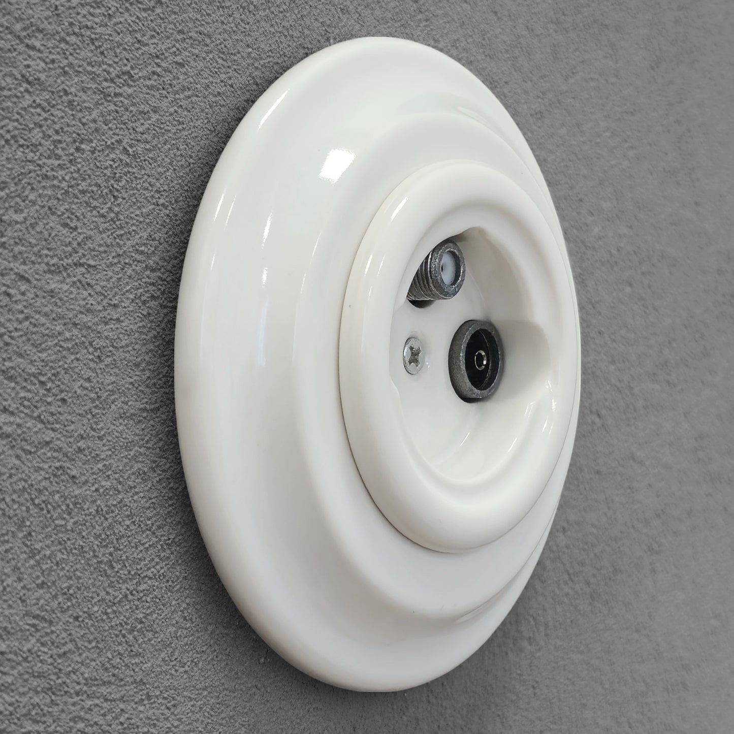 Porcelain Loft Retro Electrical TV/SAT Socket Flush-Mounting Vintage Cottage Ceramic White