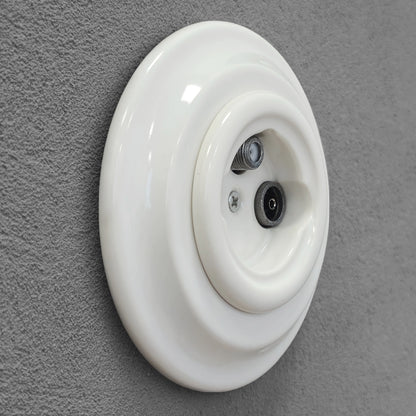 Porcelain Loft Retro Electrical TV/SAT Socket Flush-Mounting Vintage Cottage Ceramic White