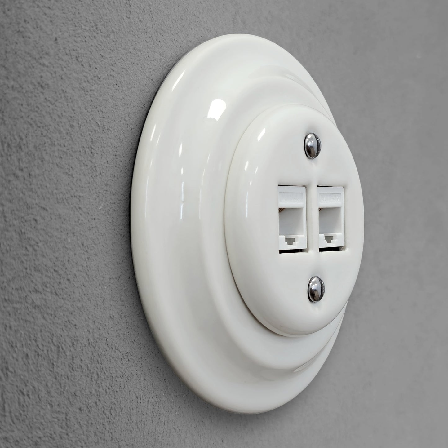 Porcelain Loft Retro Electrical Network CAT.5E Socket RJ45 Flush-Mounting Vintage Cottage Ceramic White