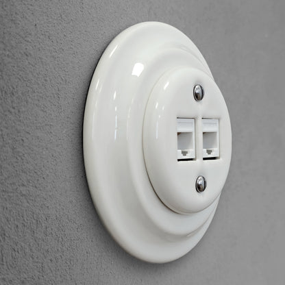 Porcelain Loft Retro Electrical Network CAT.5E Socket RJ45 Flush-Mounting Vintage Cottage Ceramic White