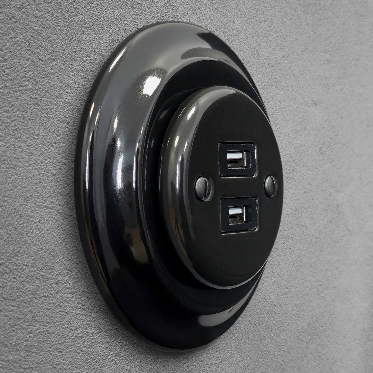 Porcelain Loft Retro Electrical USB Charging Socket Flush-Mounting Vintage Cottage Ceramic Black