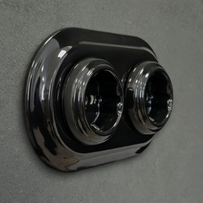Double Power Socket Porcelain Loft Retro Electrical German Schuko Flush-Mounting Vintage Cottage Ceramic Black