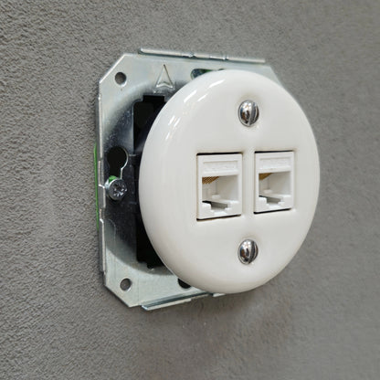 Porcelain Loft Retro Connection Inner Part Electrical Network Socket RJ45 Flush-Mounting Vintage Cottage Ceramic White