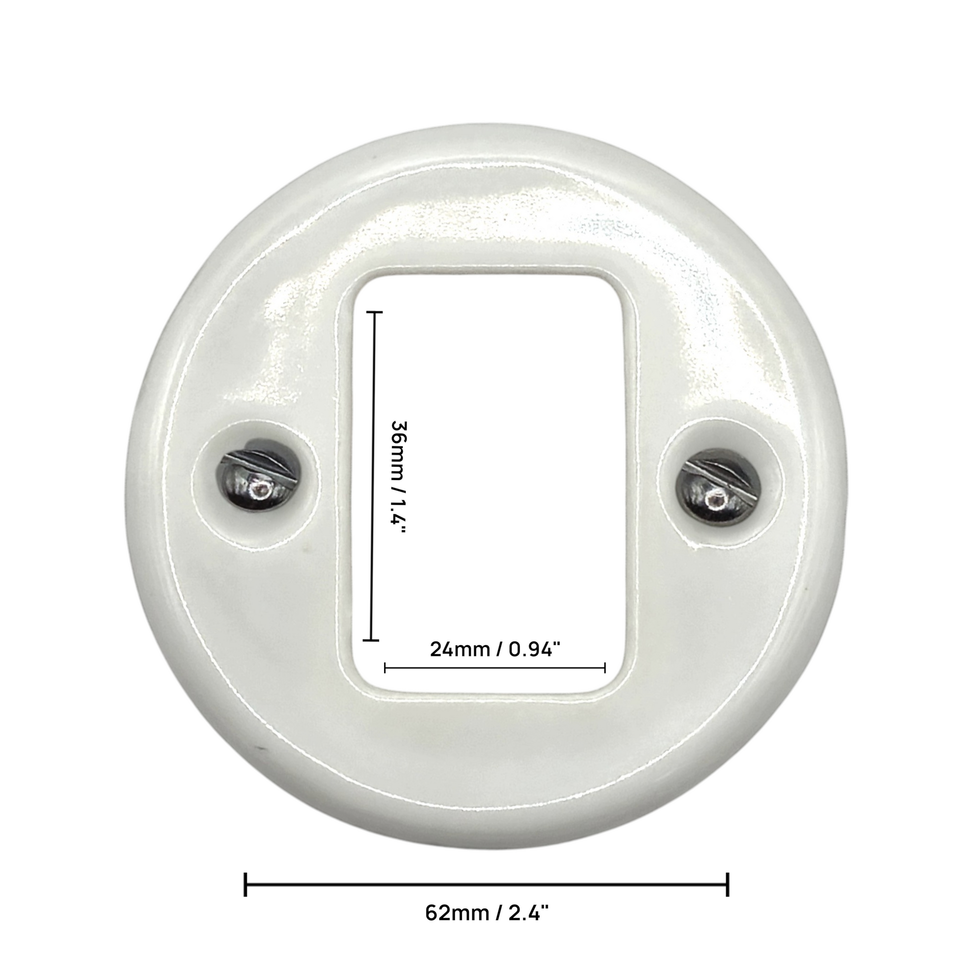 white porcelain 2-gang light switch cover, flush-mount, measurements