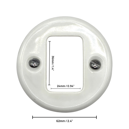 white porcelain 2-gang light switch cover, flush-mount, measurements