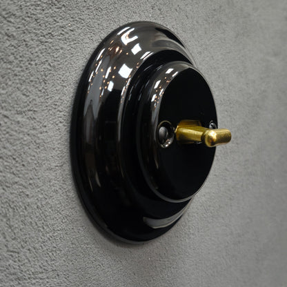 Retro Style Black Ceramic Crossing Toggle Switch With A Big Knob Flushed-Mounted