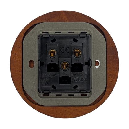 Retro Style Black Ceramic Single UK Type Socket Dark Wood Frame Flushed-Mounted