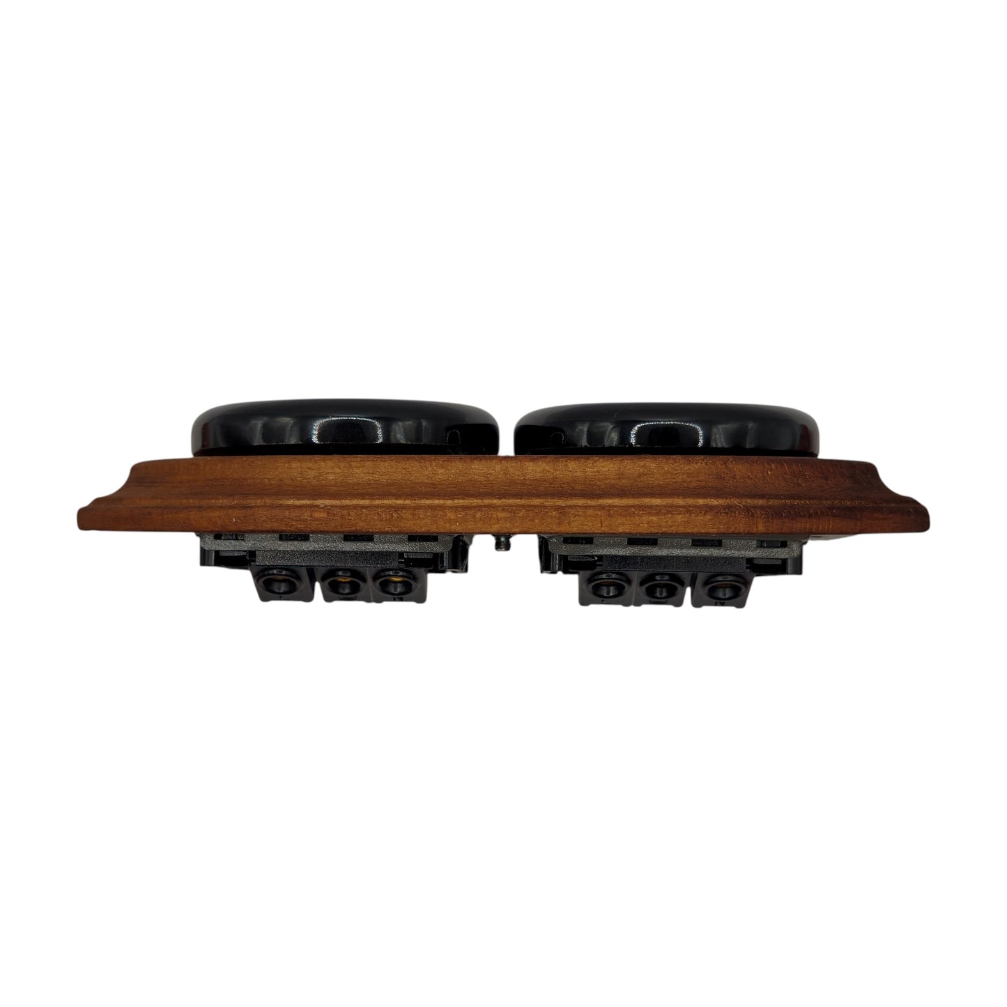 Retro Style Black Ceramic Double UK Type Socket Dark Wood Frame Flushed-Mounted
