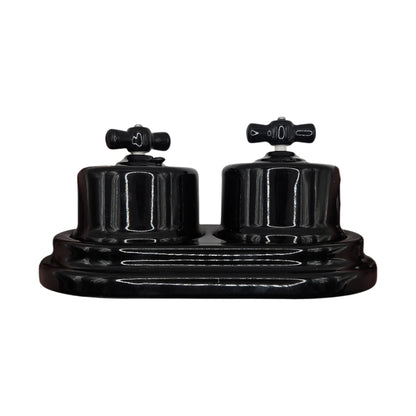 Double Retro Style Black Ceramic Type-3 Crossing Rotary Light Switch Surface-Mounted