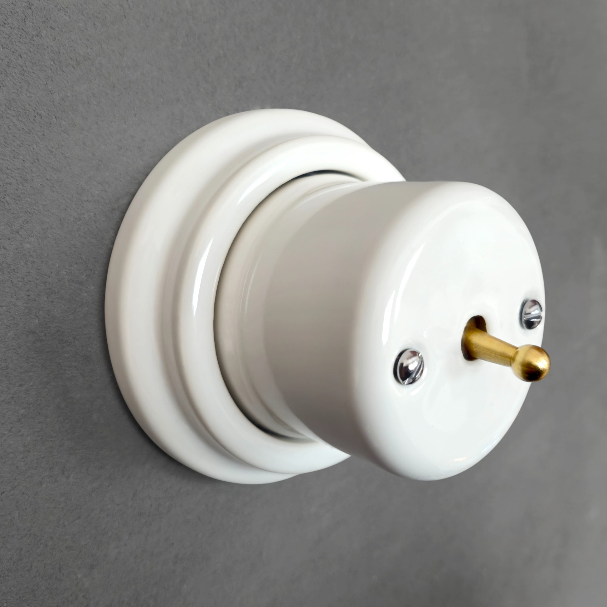 white porcelain 1gang2way toggle light switch, surface-mount, angled