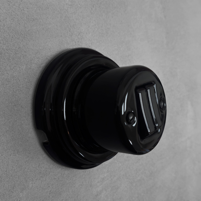 Surface-Mounting 2 Gang Two-Way Light Switch Porcelain Loft Retro Vintage Cottage Ceramic Black