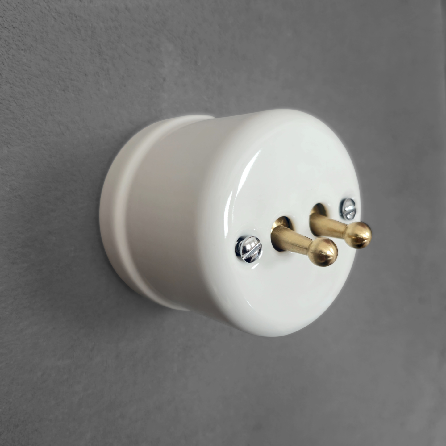 white porcelain 2gang2way toggle switch insert, surface-mount, angled