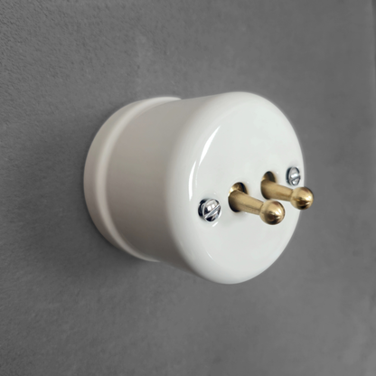 white porcelain 2gang2way toggle switch insert, surface-mount, angled