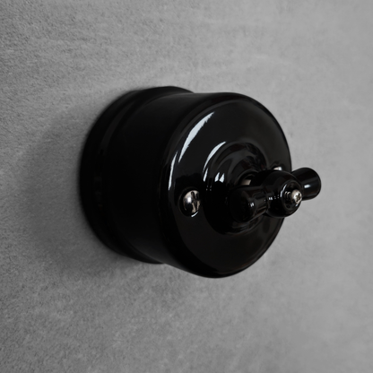black porcelain double1way rotary switch insert, surface-mount, angled