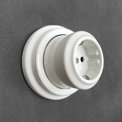 Surface-Mounting German Schuko Power Socket Porcelain Loft Retro Electrical Vintage Cottage Ceramic White