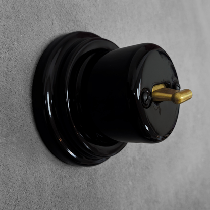 Toggle Wall Light Switch Porcelain Cover 1 Crossing / Intermediate Switch Surface Mounted Loft Retro Vintage Cottage Ceramic Black