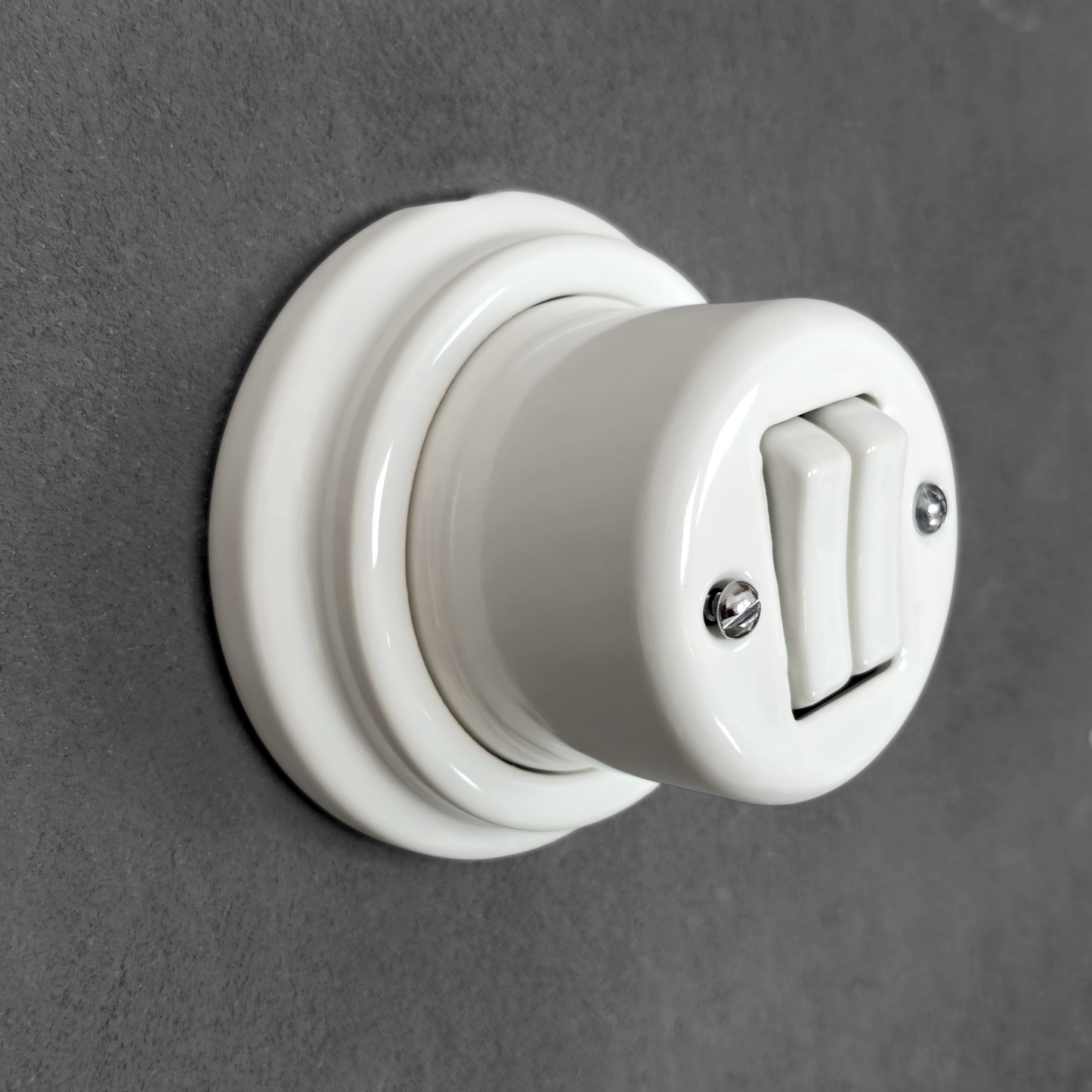 Surface-Mounting 2 Gang Two-Way Light Switch Porcelain Loft Retro Vintage Cottage Ceramic White