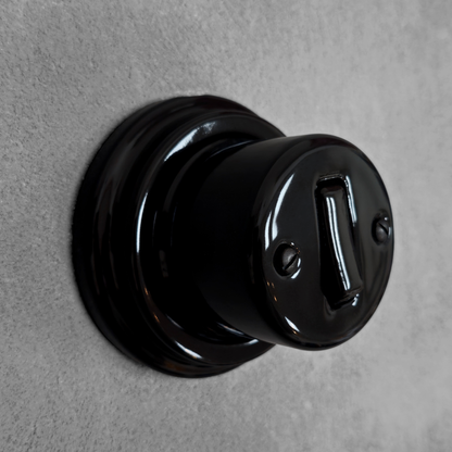 Surface-Mounting 1 Gang Two-Way Light Switch Porcelain Loft Retro Vintage Cottage Ceramic Black