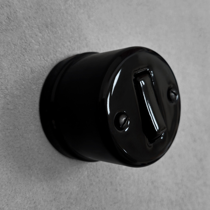 Light Switch Porcelain Loft Retro 1 Gang Two-way Surface-Mounting Vintage Cottage Ceramic Black