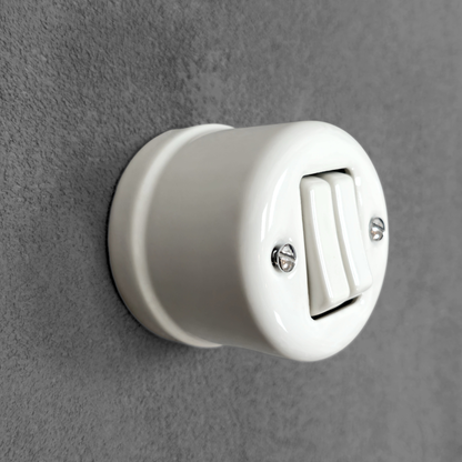 Light Switch Porcelain Loft Retro 2 Gang Two-way Surface-Mounting Vintage Cottage Ceramic White