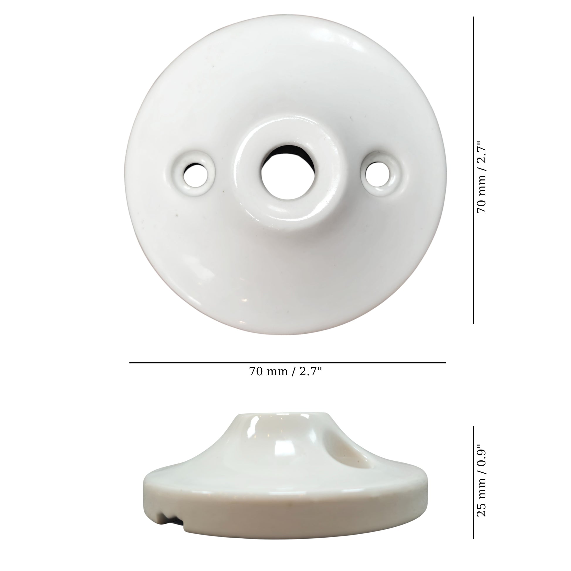 white porcelain cone ceiling rose 70x25mm, measurements
