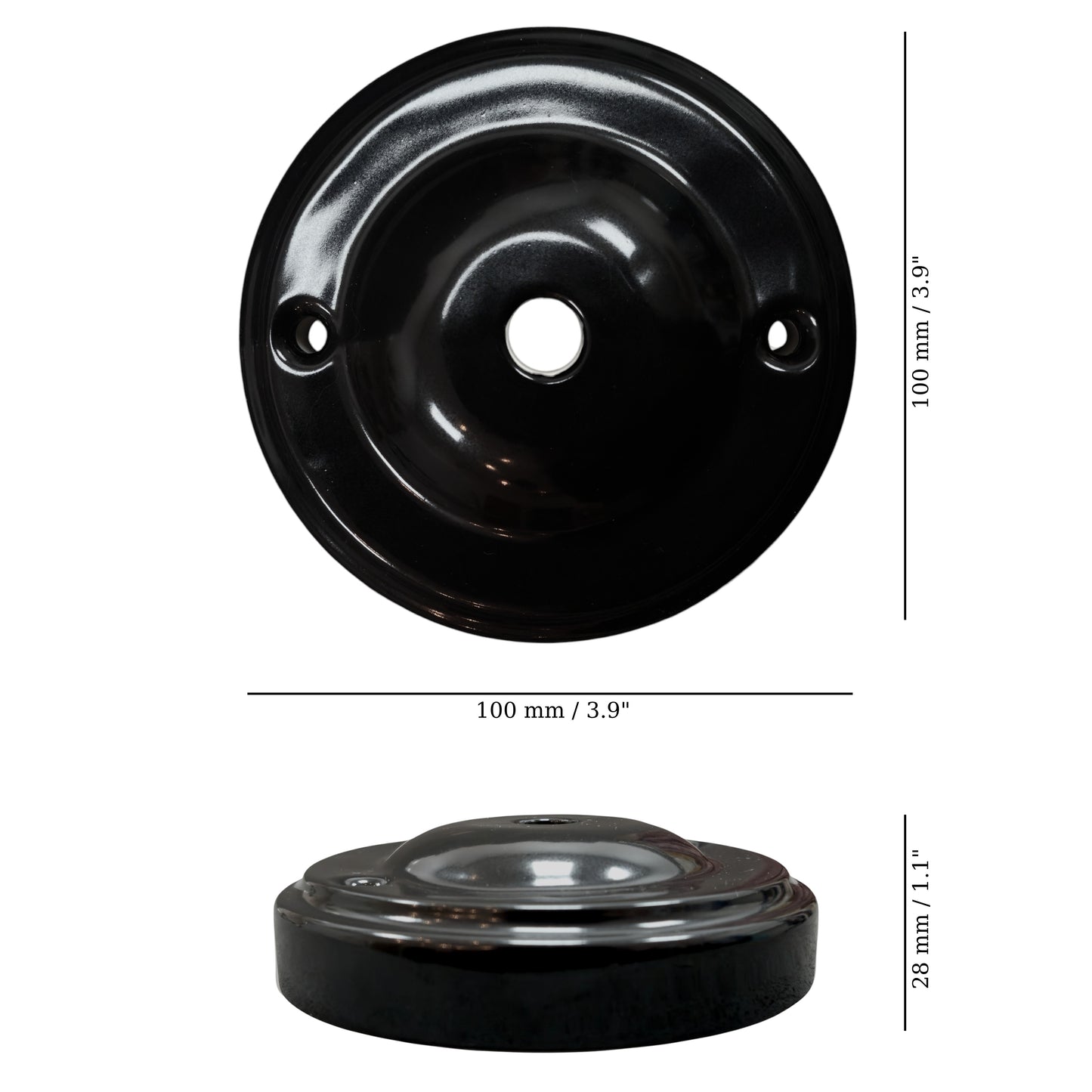 black porcelain big dome ceiling rose 100x28mm, measurements
