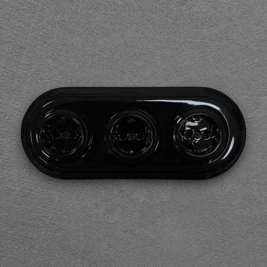 Triple Power Socket Porcelain Loft Retro Electrical German Schuko Flush-Mounting Vintage Cottage Ceramic Black