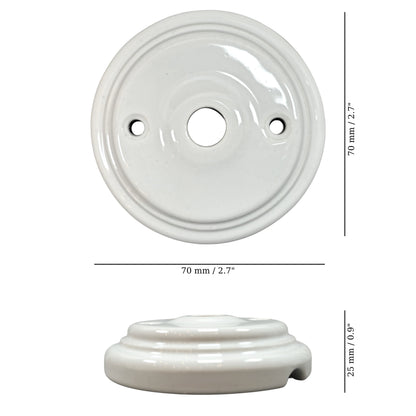 white porcelain flat ceiling rose 70x25mm, measurements