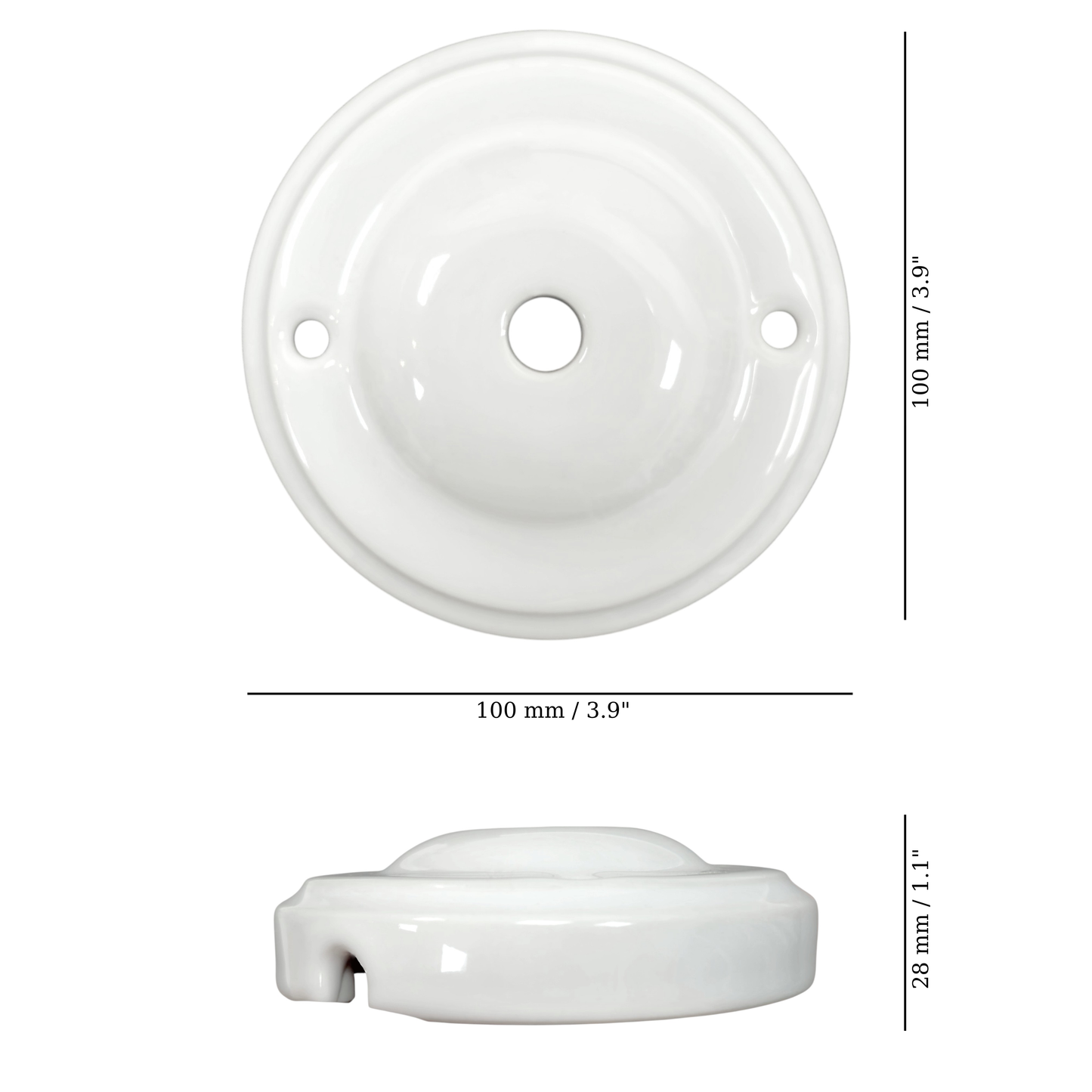 white porcelain big dome ceiling rose 100x28mm, measurements